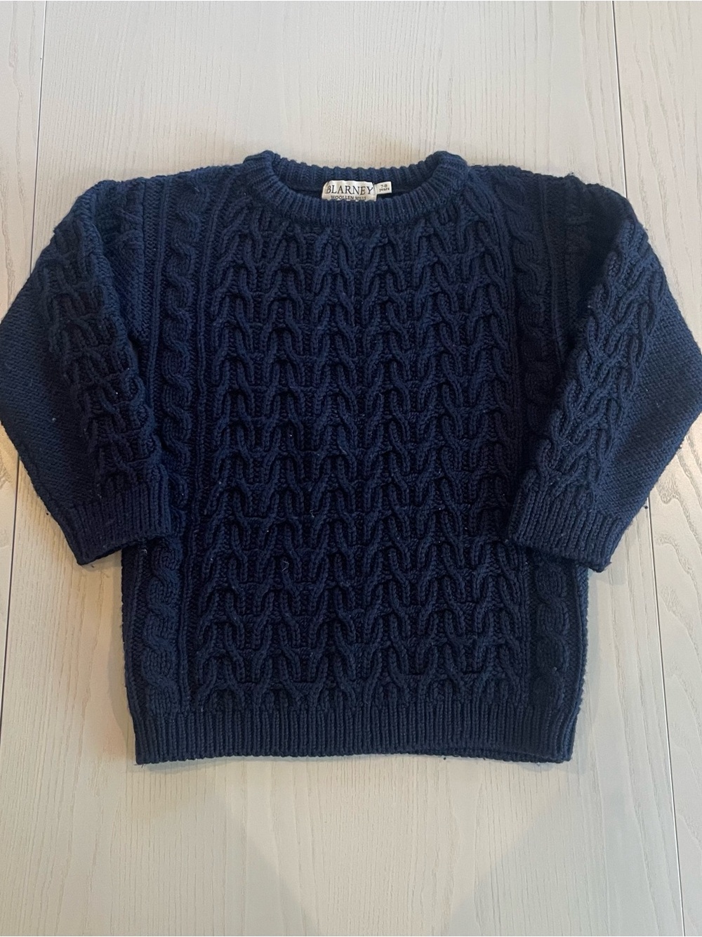Blarney Woolen Mills Kids Crew Neck Aran Sweater (Navy) - Size 7-8 years